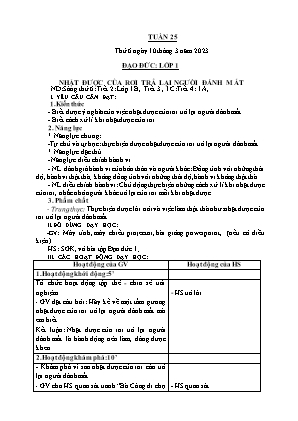 Kế hoạch bài dạy môn Đạo Đức 1 - Tuần 25, Bài: Nhặt được của rơi trả lại người đánh mất (NH 2022-2023)(GV: Trần Thị Thanh Tình)