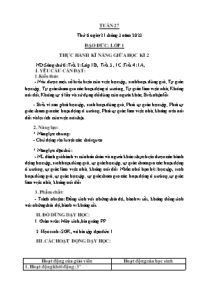 Kế hoạch bài dạy môn Đạo Đức 1 - Tuần 27, Bài: Thực hành kĩ năng giữa học kì 2 (NH 2022-2023)(GV: Trần Thị Thanh Tình)
