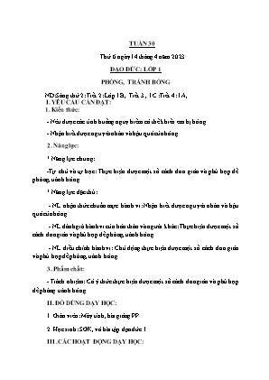 Kế hoạch bài dạy môn Đạo Đức 1 - Tuần 30, Bài: Phòng, tránh bỏng (NH 2022-2023)(GV: Trần Thị Thanh Tình)