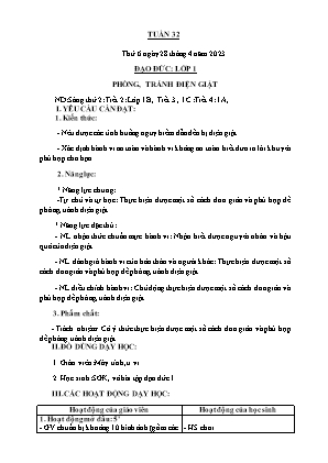 Kế hoạch bài dạy môn Đạo Đức 1 - Tuần 32, Bài: Phòng, tránh điện giật (NH 2022-2023)(GV: Trần Thị Thanh Tình)