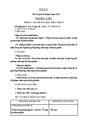 Kế hoạch bài dạy môn Đạo Đức 1 - Tuần 33, Bài: Phòng, tránh ngộ độc thực phẩm (NH 2022-2023)(GV: Trần Thị Thanh Tình)