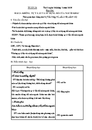 Kế hoạch bài dạy môn Đạo Đức 1+2, Âm Nhạc 4+5 - Tuần 24 (NH 2023-2024)(GV: Lê Thị Nga)