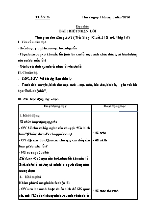 Kế hoạch bài dạy môn Đạo Đức 1+2, Âm Nhạc 4+5 - Tuần 26 (NH 2023-2024)(GV: Lê Thị Nga)