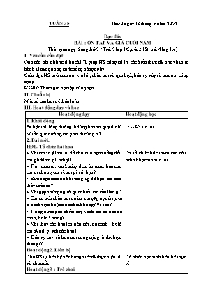 Kế hoạch bài dạy môn Đạo Đức 1+2, Âm Nhạc 4+5 - Tuần 35 (NH 2023-2024)(GV: Lê Thị Nga)