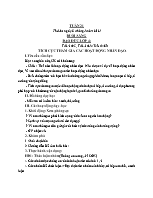 Kế hoạch bài dạy môn Đạo Đức 1+2+4, GDTC 1+2, HĐTN 1 - Tuần 21 (NH 2021-2022)(GV: Trần Thị Thanh Tình)