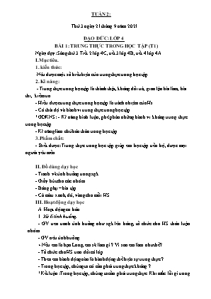 Kế hoạch bài dạy môn Đạo Đức 1+2+4 - Tuần 2 (NH 2021-2022)(GV: Trần Thị Thanh Tình)