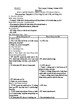 Kế hoạch bài dạy môn Đạo Đức 2, Âm Nhạc 3 - Tuần 7 (NH 2024-2025)(GV: Lê Thị Nga)