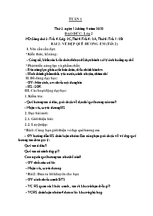 Kế hoạch bài dạy môn Đạo Đức 2 - Tuần 1, Bài 2: Vẻ đẹp quê hương em (Tiết 2)(NH 2022-2023)(GV: Trần Thị Thanh Tình)