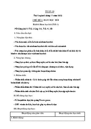 Kế hoạch bài dạy môn Đạo Đức 2 - Tuần 10, Chủ đề 3, Bài 04: Ham học hỏi (Tiết 1) (NH 2023-2024)(GV: Trần Thị Thanh Tình)