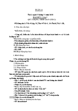 Kế hoạch bài dạy môn Đạo Đức 2 - Tuần 11, Bài: Quý trọng thời gian (Tiết 2) (NH 2022-2023)(GV: Trần Thị Thanh Tình)