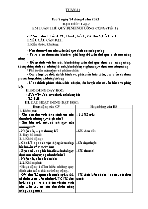 Kế hoạch bài dạy môn Đạo Đức 2 - Tuần 31, Bài: Em tuân thủ quy định nơi công cộng (Tiết 1)(NH 2022-2023)(GV: Trần Thị Thanh Tình)
