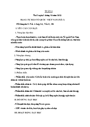 Kế hoạch bài dạy môn Đạo Đức 2 - Tuần 4, Bài 02: Tự hào Tổ quốc Việt Nam (Tiết 3) (NH 2023-2024)(GV: Trần Thị Thanh Tình)