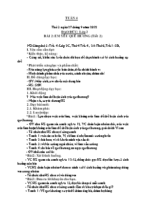 Kế hoạch bài dạy môn Đạo Đức 2 - Tuần 4, Bài 2: Em yêu quê hương (Tiết 2) (NH 2022-2023)(GV: Trần Thị Thanh Tình)