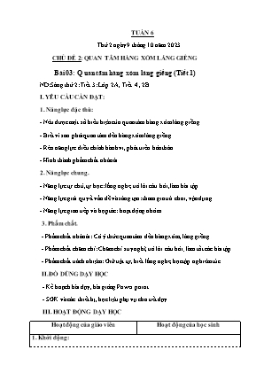 Kế hoạch bài dạy môn Đạo Đức 2 - Tuần 6, Chủ đề 2, Bài 03: Quan tâm hàng xóm láng giềng (Tiết 1) (NH 2023-2024)(GV: Trần Thị Thanh Tình)