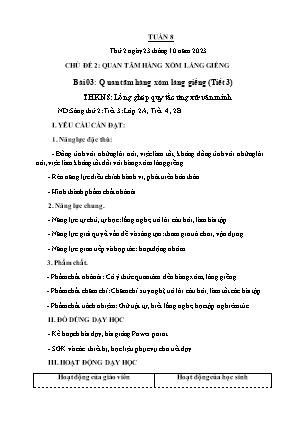 Kế hoạch bài dạy môn Đạo Đức 2 - Tuần 8, Chủ đề 2, Bài 03: Quan tâm hàng xóm láng giềng (Tiết 3) (NH 2023-2024)(GV: Trần Thị Thanh Tình)