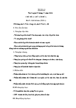 Kế hoạch bài dạy môn Đạo Đức 3 - Tuần 13, Chủ đề 4, Bài 05: Giữ lời hứa (Tiết 1) (NH 2023-2024)(GV: Trần Thị Thanh Tình)