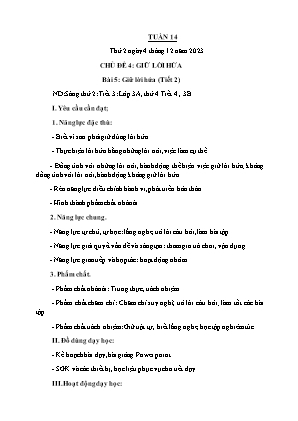 Kế hoạch bài dạy môn Đạo Đức 3 - Tuần 14, Chủ đề 4, Bài 05: Giữ lời hứa (Tiết 2) (NH 2023-2024)(GV: Trần Thị Thanh Tình)