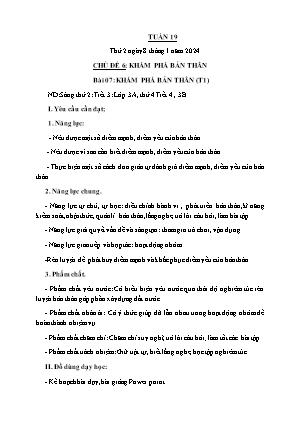 Kế hoạch bài dạy môn Đạo Đức 3 - Tuần 19, Chủ đề 6, Bài 07: Khám phá bản thân (Tiết 1) (NH 2023-2024)(GV: Trần Thị Thanh Tình)