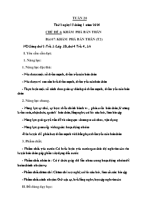 Kế hoạch bài dạy môn Đạo Đức 3 - Tuần 20, Chủ đề 6, Bài 07: Khám phá bản thân (Tiết 2) (NH 2023-2024)(GV: Trần Thị Thanh Tình)