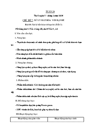 Kế hoạch bài dạy môn Đạo Đức 3 - Tuần 26, Chủ đề 7, Bài 08: Xử lý bất hòa với bạn bè (Tiết 3) (NH 2023-2024)(GV: Trần Thị Thanh Tình)