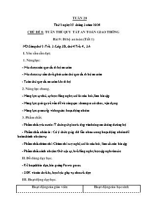 Kế hoạch bài dạy môn Đạo Đức 3 - Tuần 28, Chủ đề 8, Bài 09: Đi bộ an toàn (Tiết 1) (NH 2023-2024)(GV: Trần Thị Thanh Tình)