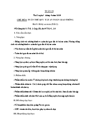 Kế hoạch bài dạy môn Đạo Đức 3 - Tuần 29, Chủ đề 8, Bài 09: Đi bộ an toàn (Tiết 2) (NH 2023-2024)(GV: Trần Thị Thanh Tình)