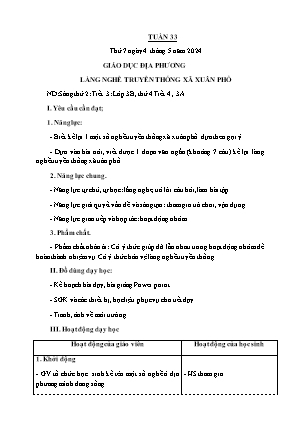 Kế hoạch bài dạy môn Đạo Đức 3 - Tuần 33: Giáo dục địa phương: Làng nghề truyền thống xã Xuân Phổ (NH 2023-2024)(GV: Trần Thị Thanh Tình)