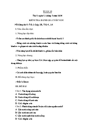 Kế hoạch bài dạy môn Đạo Đức 3 - Tuần 35: Kiểm tra đánh giá cuối năm (NH 2023-2024)(GV: Trần Thị Thanh Tình)