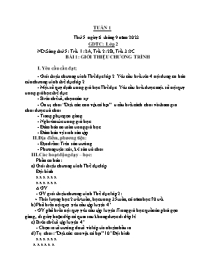 Kế hoạch bài dạy môn GDTC 2 - Tuần 1 (NH 2022-2023)(GV: Trần Thị Thanh Tình)