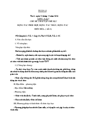 Kế hoạch bài dạy môn GDTC 2 - Tuần 12 (NH 2023-2024)(GV: Trần Thị Thanh Tình)