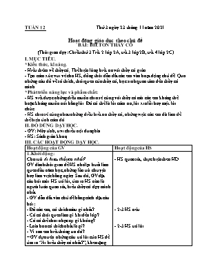 Kế hoạch bài dạy môn HĐTN 2 - Tuần 12, Bài: Biết ơn thầy cô (NH 2021-2022)(GV: Lê Thị Nga)