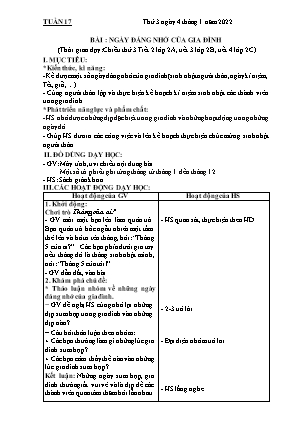 Kế hoạch bài dạy môn HĐTN 2 - Tuần 17, Bài: Ngày đáng nhớ của gia đình (NH 2021-2022)(GV: Lê Thị Nga)