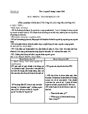 Kế hoạch bài dạy môn HĐTN 2 - Tuần 21, Bài: Phòng tránh bị bắt cóc (NH 2021-2022)(GV: Lê Thị Nga)
