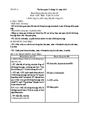 Kế hoạch bài dạy môn HĐTN 2 - Tuần 3, Bài: Góc học tập của em (NH 2021-2022)(GV: Lê Thị Nga)