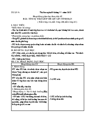 Kế hoạch bài dạy môn HĐTN 2 - Tuần 9, Bài: Tìm sự trợ giúp để giữ gìn tình bạn (NH 2021-2022)(GV: Lê Thị Nga)