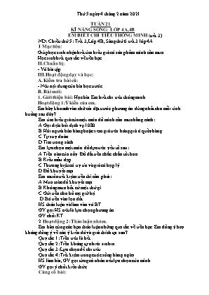 Kế hoạch bài dạy môn Kỹ Năng Sống 4+5 - Tuần 21 (NH 2020-2021)(GV: Trần Thị Thanh Tình)