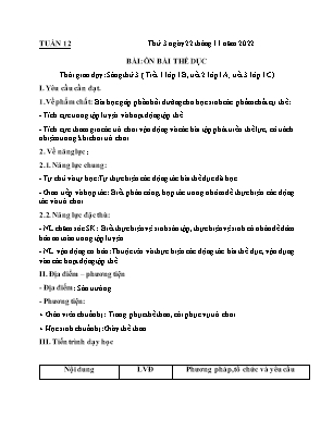 Kế hoạch bài dạy môn Thể Dục 1, Âm Nhạc 2+3+5 - Tuần 12 (NH 2021-2022)(GV: Lê Thị Nga)