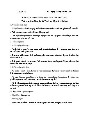 Kế hoạch bài dạy môn Thể Dục 1, Âm Nhạc 2+3+5 - Tuần 21 (NH 2022-2023)(GV: Lê Thị Nga)