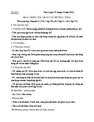 Kế hoạch bài dạy môn Thể Dục 1, Âm Nhạc 2+3+5 - Tuần 7 (NH 2022-2023)(GV: Lê Thị Nga)