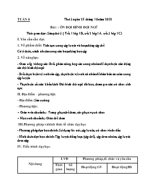 Kế hoạch bài dạy môn Thể Dục 1, Âm Nhạc 2+3+5 - Tuần 8 (NH 2022-2023)(GV: Lê Thị Nga)