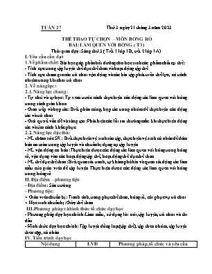 Kế hoạch bài dạy môn Thể Dục 1, Âm Nhạc 3+4+5 - Tuần 27 (NH 2022-2023)(GV: Lê Thị Nga)