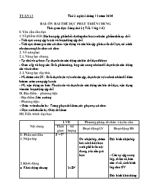 Kế hoạch bài dạy môn Thể Dục 1, Đạo Đức 2, Âm Nhạc 3+5 - Tuần 13 (NH 2024-2025)(GV: Lê Thị Nga)