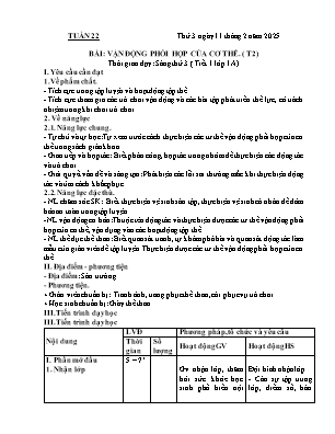Kế hoạch bài dạy môn Thể Dục 1, Đạo Đức 2, Âm Nhạc 3+5 - Tuần 22 (NH 2024-2025)(GV: Lê Thị Nga)