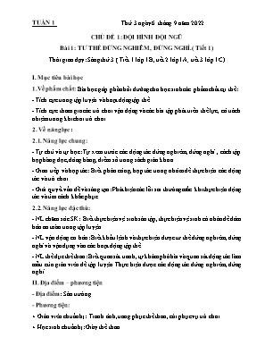 Kế hoạch bài dạy môn Thể Dục 1 - Tuần 1, Chủ đề 1, Bài 1: Tư thế đứng nghiêm, đứng nghỉ (Tiết 1+2)(NH 2022-2023)(GV: Lê Thị Nga)