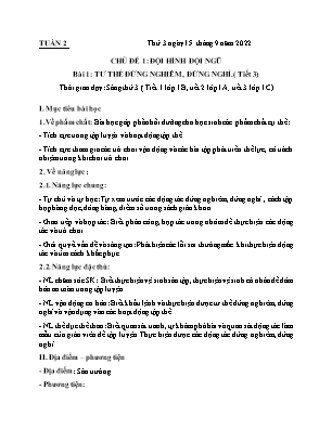 Kế hoạch bài dạy môn Thể Dục 1 - Tuần 2 (NH 2022-2023)(GV: Lê Thị Nga)