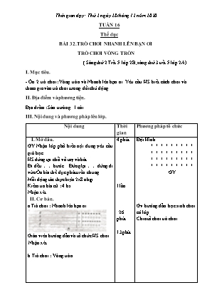 Kế hoạch bài dạy môn Thể Dục 2+3+5, Âm Nhạc 5 - Tuần 16 (NH 2020-2021)(GV: Lê Thị Nga)