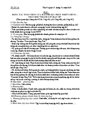 Kế hoạch bài dạy môn Thể Dục 4 - Tuần 14, Bài: Động tác toàn thân của bài thể dục phát triển chung - Trò chơi Nhanh lên bạn ơi (NH 2021-2022)(GV: Lê Thị Nga)