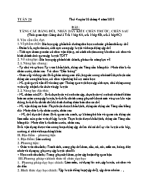 Kế hoạch bài dạy môn Thể Dục 4 - Tuần 28, Bài: Tâng cầu bằng đùi, nhảy dây kiểu chân trước, chân sau (NH 2021-2022)(GV: Lê Thị Nga)