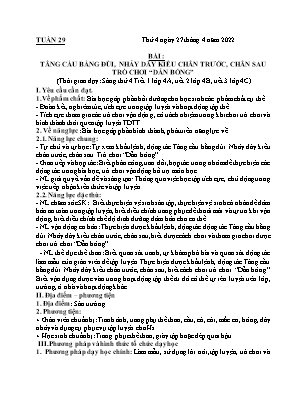 Kế hoạch bài dạy môn Thể Dục 4 - Tuần 29, Bài: Tâng cầu bằng đùi, nhảy dây kiểu chân trước, chân sau - Trò chơi Dẫn bóng (NH 2021-2022)(GV: Lê Thị Nga)