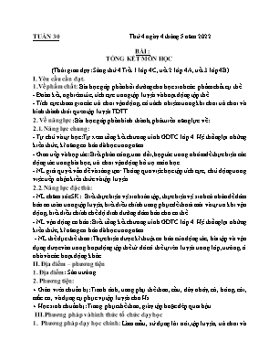 Kế hoạch bài dạy môn Thể Dục 4 - Tuần 30, Bài: Tổng kết môn học (NH 2021-2022)(GV: Lê Thị Nga)